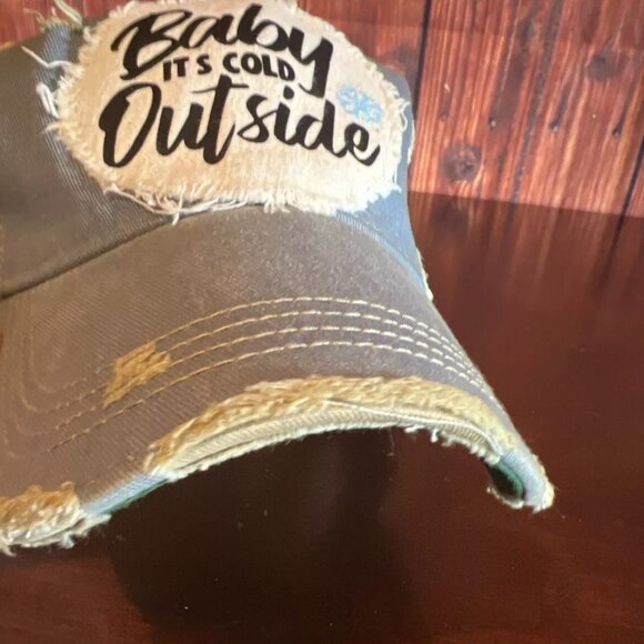 Distressed Trucker Hat Baby Its Cold Outside Boho Groove One Size Fits All Beige - Picture 7 of 7